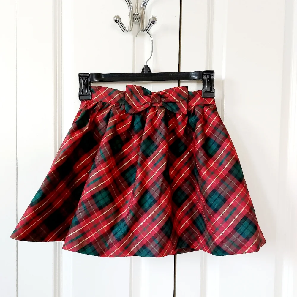 Plaid Christmas Skirt‎ with Bow Adjustable Waist size 8 Gymboree